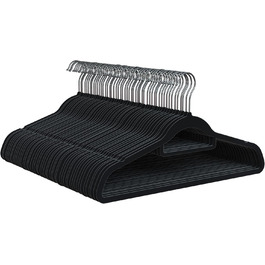 Плечики для одягу Portentum з оксамиту, 10 шт, чорні - антиковзаючі, з 360° обертовим гачком, вирізами та тримачем для аксесуарів, економія місця завдяки товщині 0,6 см, виготовлено в Іспанії