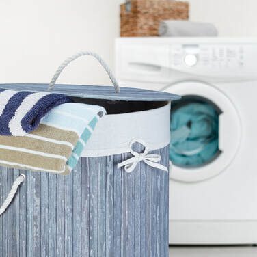 Relaxdays Bamboo Laundry Basket, Round