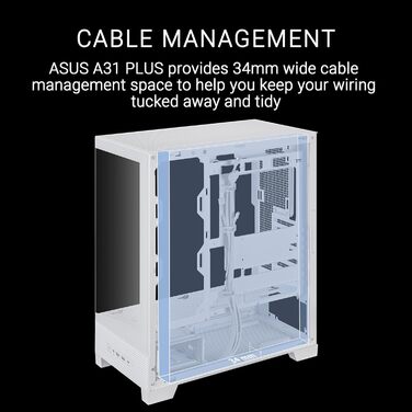 Корпус ПК ASUS A31 PLUS TG ARGB White ATX з RGB підсвічуванням, скляна передня панель, підтримка 360-мм радіаторів та відеокарт до 380 мм, білий колір