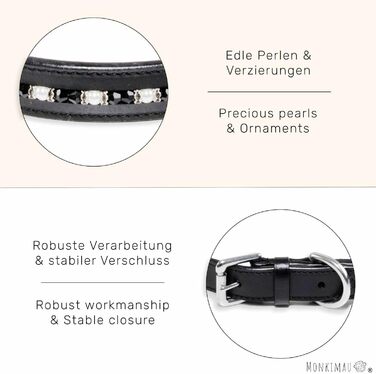 Нашийник для собак Monkimau з натуральної шкіри, чорний, з кристалами, регульований (S: 20 мм x 45 см)