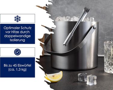 Hanseküche Large Ice Cube Container Ice Bucket 3L including Lid, Tongs, and Double Bottom - 304 Stainless Steel - Double-Walled Insulated - Very Long-Lasting Thermal Effect - Ideal for Keeping Drinks Cold for Extended Periods