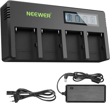 Зарядний пристрій NEEWER 4-канальний для акумуляторів Sony NP-F з LCD дисплеєм, сумісний з NP-F550, F570, F750, F770, F930, F950, F960, F970, FM50, FM500H, QM71, QM91, QM71D, QM91D, Camcorder, Li-Ion акумулятори