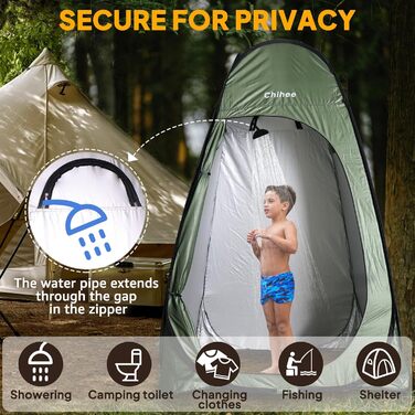 Chihee Pop-Up Privacy Tent - Portable Camping Bathroom Tent with Floor - Green