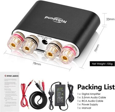 Nobsound NS-10G PRO стерео підсилювач Hi-Fi DSP 2x100Вт, Bluetooth 5.0, 2-канальний міні аудіо підсилювач для домашніх колонок, цифровий, чорний, з блоком живлення