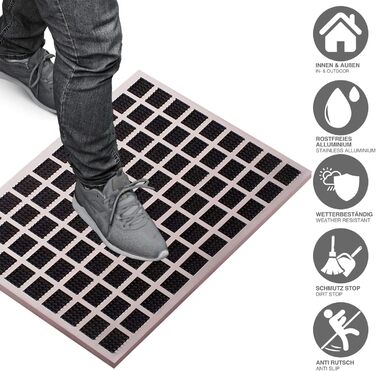 GOODS+GADGETS Люксова вхідна алюмінієва килимок для взуття 60x40 см з гумовими вставками, мат у стилі нержавіючої сталі
