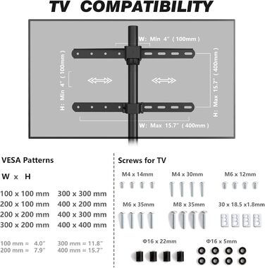 Adjustable TV Stand for 32-65 inch LED LCD OLED TVs - Swivel & Height Adjustable, up to 40kg, Cable Management