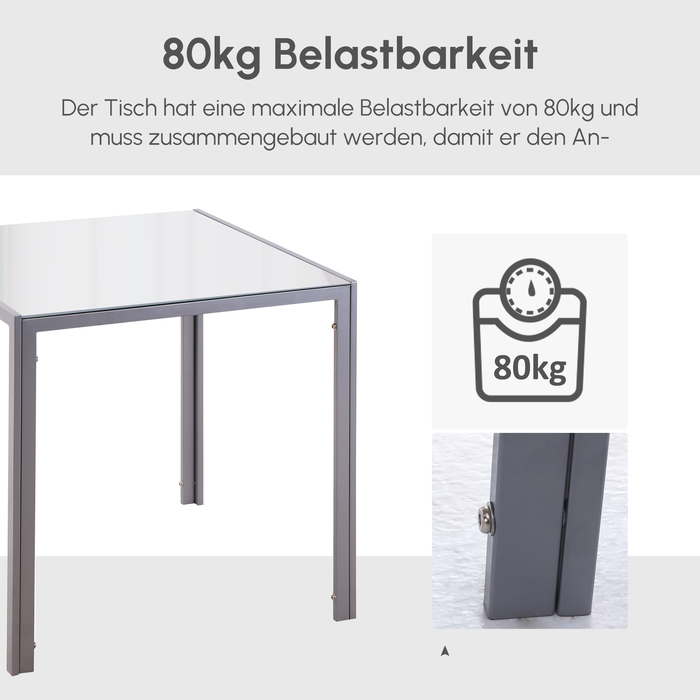 HOMCOM Square Glass Dining Table - Compact Kitchen Table with Glass Top in Grey