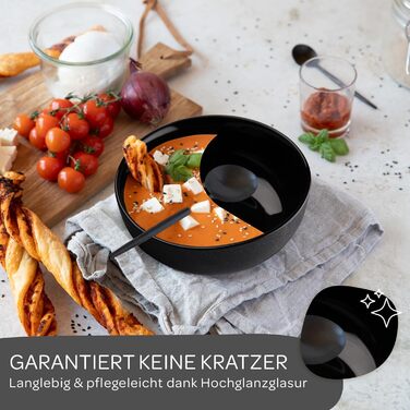 Stone Age Design Bowl Set (6 x 750ml, black) - Extra Large Soup Bowls - Dishwasher-Safe Soup Bowl - Bowl - Cereal Bowl - Salad Bowl Ceramic - Large Cereal Bowl