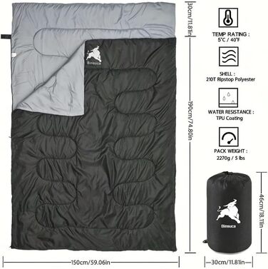 Сплячий мішок 3-4 сезони, водовідштовхувальний, легкий, для піших прогулянок, кемпінгу та подорожей, підходить для дорослих та дітей, 220 x 150 см