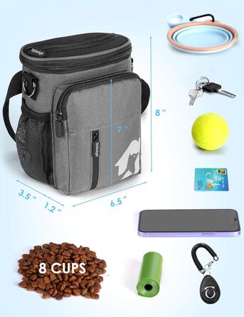 Набір для прогулянки з собакою: ласощі Hundeleckerlis, кликер для тренувань, поясна сумка з дозатором кульок для прибирання (сірий/чорний)