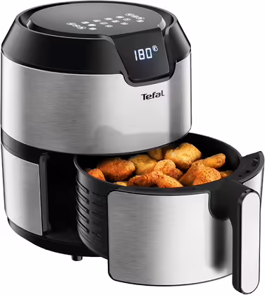 Tefal EY401D Hot Air Fryer Easy Fry Deluxe XL | Air Fryer | 1500 W | 4.2 L for 6 servings | 8 automatic programs | Digital display | energy-saving | healthy fryer without oil | stainless steel