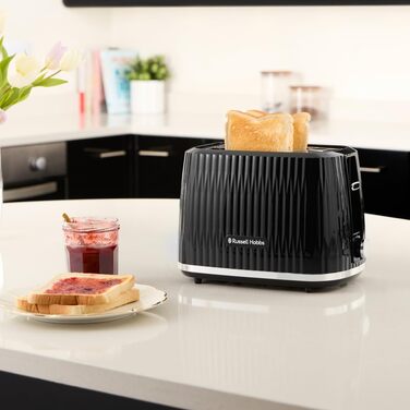 Тостер Russell Hobbs Eden: 2 відділення, 6 рівнів підсмажування, підйом, розморожування, підігрів, крихтозбірник, насадка для бургерів, чорний (27374-56)