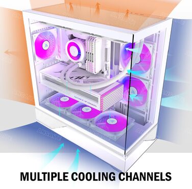 Ігровий корпус для ПК ANSAITE ATX Mid-Tower, 6 ARGB PWM вентиляторів, панорамне загартоване скло, USB Type-C, підтримка радіатора 360мм, Чорний