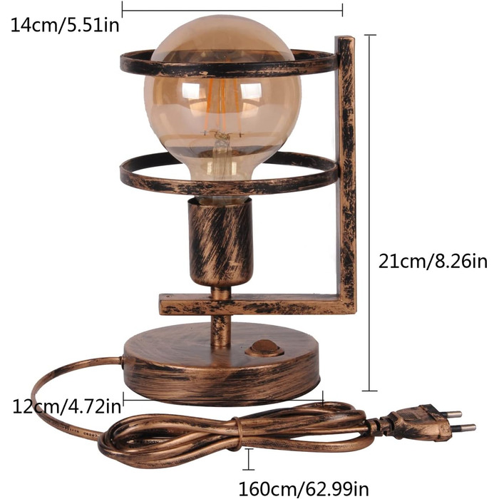 Металева настільна лампа для офісу та дому, Е27, вінтажний стиль, з абажуром-сіткою, чорний колір, з вимикачем (без лампочки)