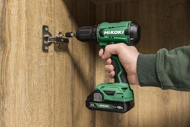 Акумуляторний дриль-шурупокрут HiKOKI DS18DA (18V, Li-Ion, 50 Нм, 20-рівневе регулювання крутного моменту, LED, у транспортному кейсі, з 2x 2.0 Ah акумуляторами та зарядним пристроєм)