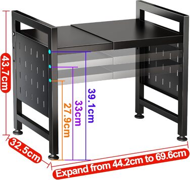 Стійка для мікрохвильової печі SAYZH, 2-рівнева розширювана, з 10 гачками, чорна
