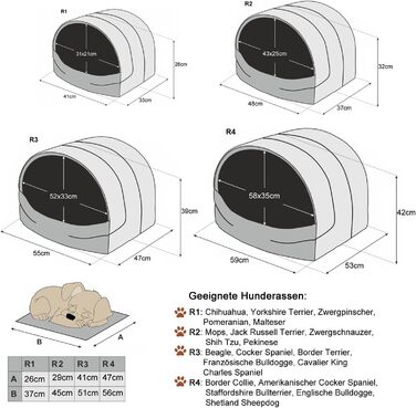 Будинок для собак R2: 48x37x32 см з гравіюванням імені - зручне ліжко для собак та котів (Графіт)