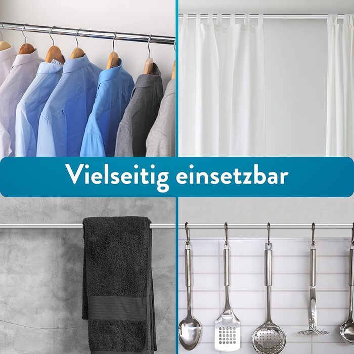 Висувна штанга для душу Benkstein® без свердління, 125-230 см - нержавіюча сталь, 12 кілець, телескопічна, стабільна, без свердління