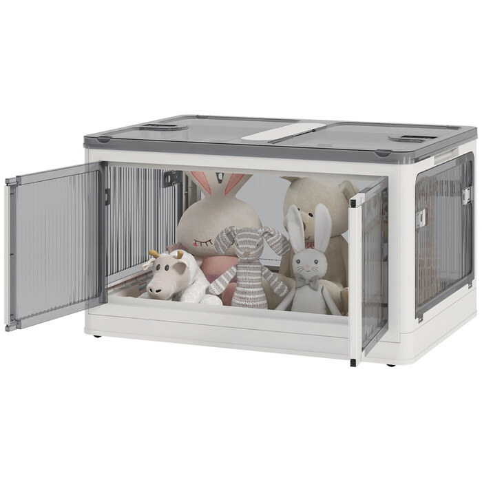 Outsunny Storage Box Chest 69L Stackable Cushion Box with Wheels Foldable Storage Box 5-Sided Access in White