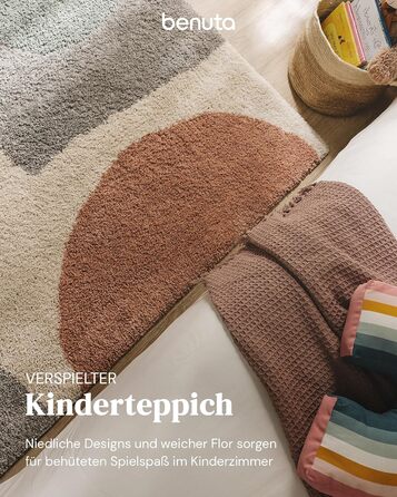benuta Listening Kids Rug Gobi - Acrylic Fiber - Rectangular & in Style: Geometric, Hygge & Cozy, Scandi Living - Easy to Care For for Living Room Bedroom, Multicolor, 120x170 cm 120 x 170 cm (Rectangular) Multicolor