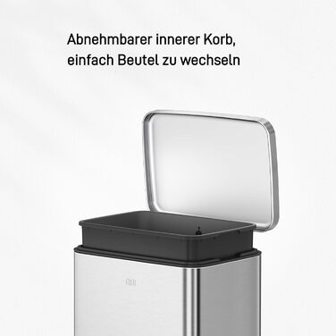 Відро для сміття EKO Madison 30л з м'яким закриттям кришки, нержавіюча сталь, знімний внутрішній відерце, стійке до відбитків пальців, з 20 мішками для сміття 30л