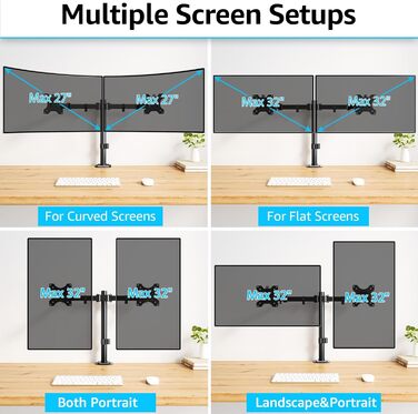 Кріплення для монітора MOUNTUP Dual - для 2 моніторів 13-32 дюйми, регульоване, настільне, VESA 75/100mm