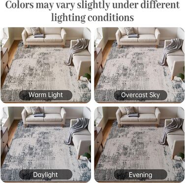 Килим для вітальні, спальні, їдальні, з антиковзаючим покриттям, м'який короткий ворс, абстрактний сірий стильний килим для легкого прибирання (160 x 200 см) (Сірий-мульти, 200 x 250 см (Прямокутний))