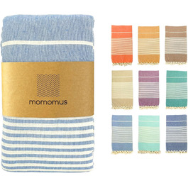 Великий пляжний рушник MOMOMUS Fouta XXL 200x200 см з бахромою, бавовна, блакитний