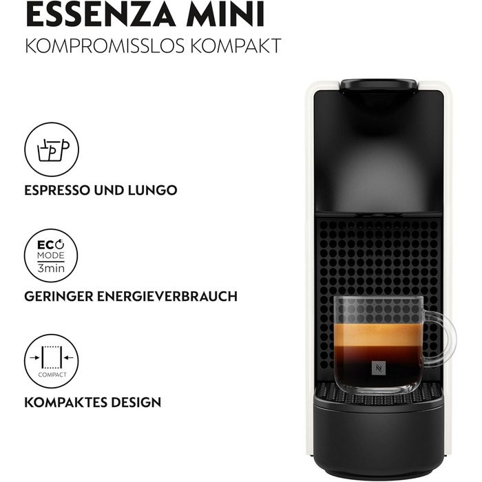 Кавомашина Nespresso Krups XN1101 Essenza Mini, біла, 1260W, 0.7л, клас енергоефективності A (без спінювача молока)