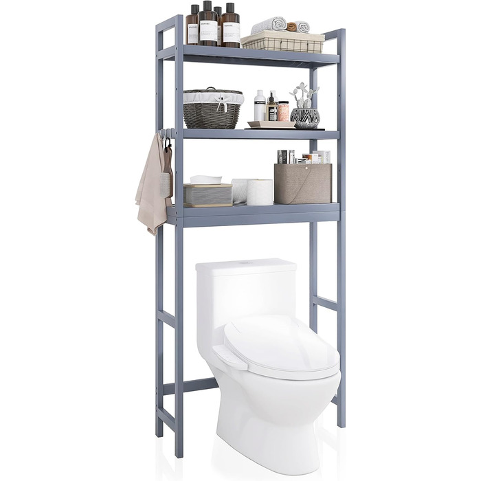 SMIBUY Toilet Shelf, Bamboo Toilet Shelf, Adjustable Washing Machine Shelf, Bathroom Shelf with 3 Storage Shelves, Space-Saving, Easy to Assemble (Gray)