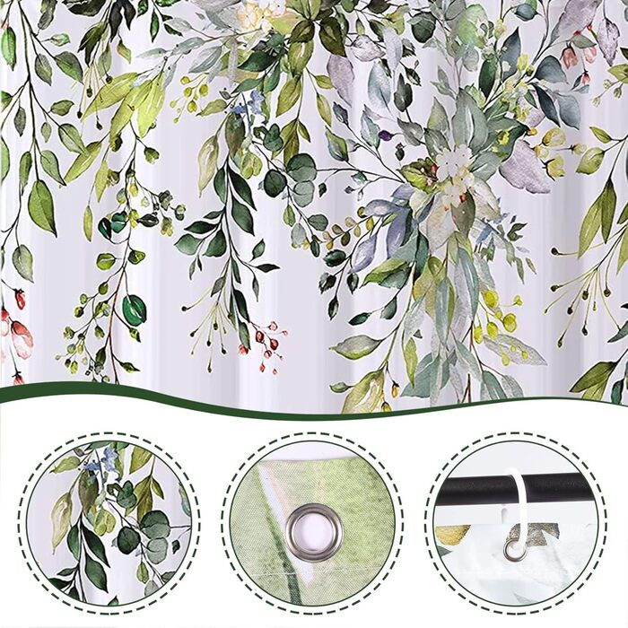 Текстильний душовий завіс з 12 гачками, водонепроникний, антигрибковий, для ванної кімнати, 180x200 см, зелений