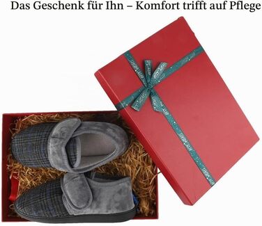 Чоловічі теплі домашні капці TIESTRA для літніх людей з Memory Foam, флісові тапочки з липучкою для широкої стопи, сірі в смужку, розмір 45 EU