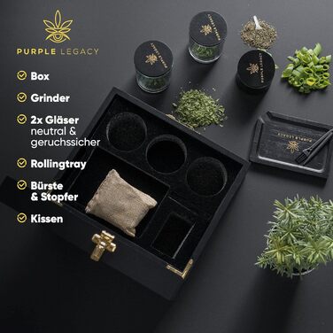 Stash Box: Lockable pine wood box with number lock | Rolling Tray Set and 2x Stash Jar | Grinder Set | Lockable Roll Box