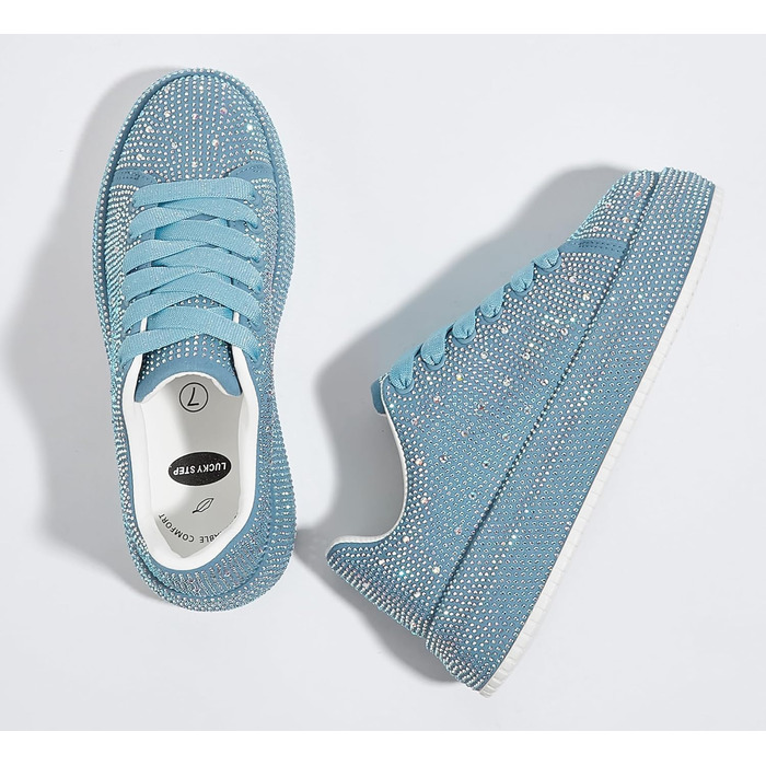 Жіночі кросівки LUCKY STEP зі стразами, платформа, блискучі, модельні, для вечірок, шлюбних свят, прогулянок, 39 EU, блакитний страз