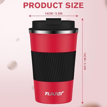 Термокружка для кави з кришкою, 380 мл, з подвійними стінками, з нержавіючої сталі, червоно-чорна