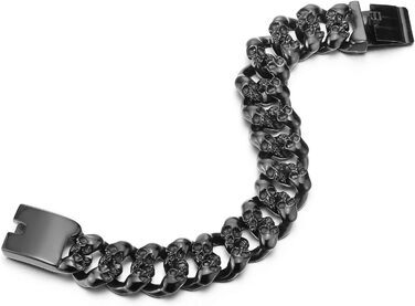 Браслет чоловічий COOLSTEELANDBEYOND з готичним черепом та ланцюжком, чорний, нержавіюча сталь