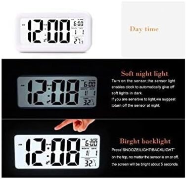 Цифровий будильник з LED-дисплеєм, температурою та великим LCD-екраном (чорний)