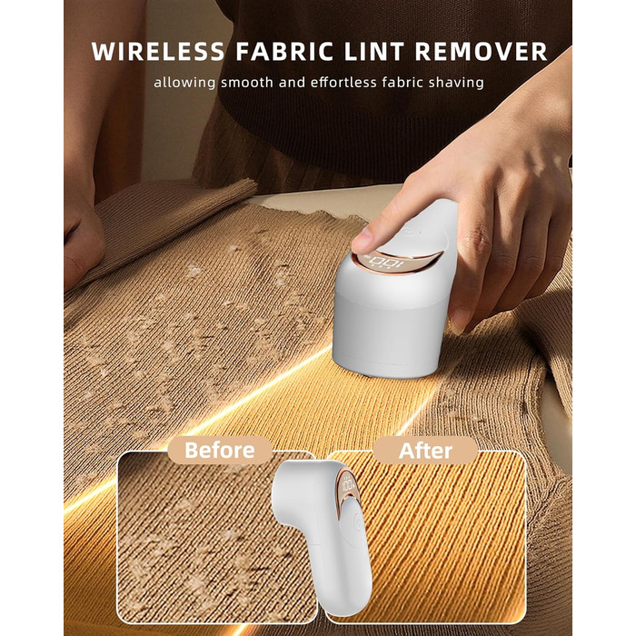 Електричний видалення ворсу для одягу - портативний бездротовий прилад для чищення одягу з LED-дисплеєм (чорний)