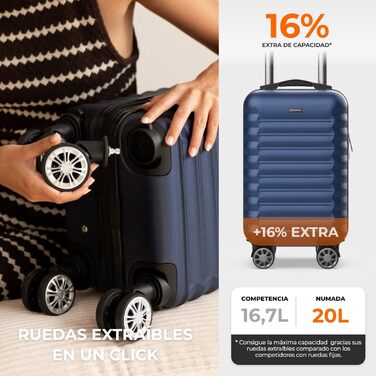 Чемодан ручної поклажі NUMADA Upfly – 40 x 25 x 20 см (20 л), ABS, знімні колеса, Marineblau (морський блакитний)