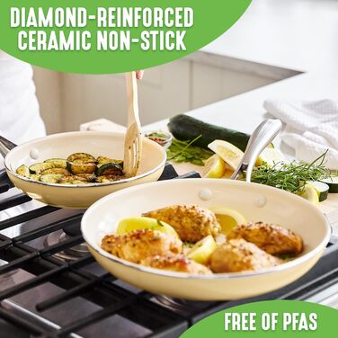 Набір посуду GreenLife Artizan 12 предметів з керамічним антипригарним покриттям, індукційний, безпечний (PFAS-free), сумісний з духовкою, можна мити в посудомийній машині, жовтого кольору