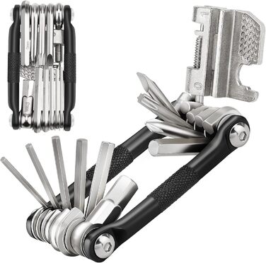 Мультитул для велосипеда 17 в 1: набір інструментів для ремонту велосипеда, знімач ланцюга, шестигранники, ключ для спиць. Підходить для шосейних та гірських велосипедів