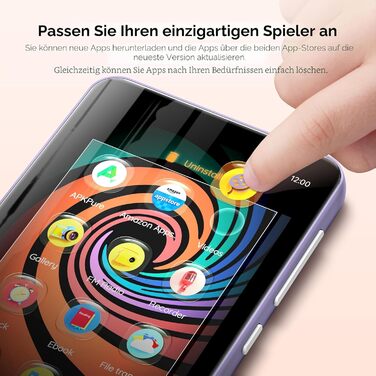 MP3-плеєр innioasis 160GB з Bluetooth та WiFi, Android MP4 плеєр з сенсорним екраном 4', підтримка Spotify, Amazon Music та Audible, фіолетовий, для дітей