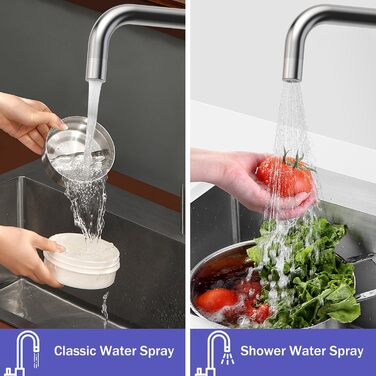 Змішувач кухонний висувний з нержавіючої сталі, 360° поворот, 4 режими, високий вилив, для мийки, ABS-розпилювач, G3/8 з'єднання (тільки для EU)