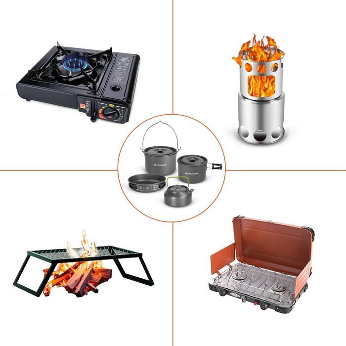 Odoland Camping Cookware Set - 6 Person Outdoor Cooking Set for Backpacking, Camping, and Picnics