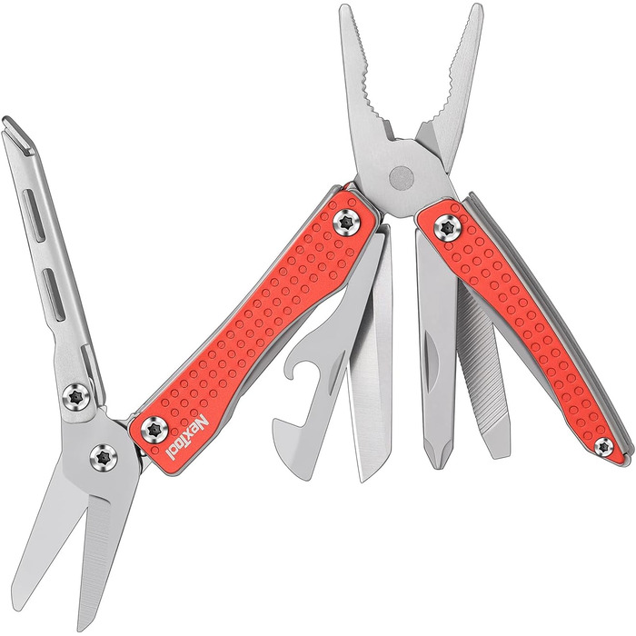 NexTool Mini Flagship Multitool, Mini Multitool 10 IN 1 Multitool with Mini Pocket Knife, Bottle Opener, Scissors, Pliers, Screwdriver, Multifunction Tool for Camping Accessories - Red