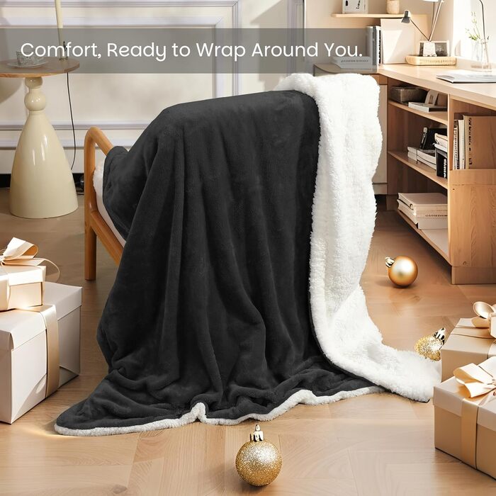 Електрична ковдра з автовимкненням – 130 × 180 см, 9 режимів нагріву + 9-годинний таймер, захист від перегріву до 8 годин, м'яка та приємна до тіла для дому та офісу, чорна