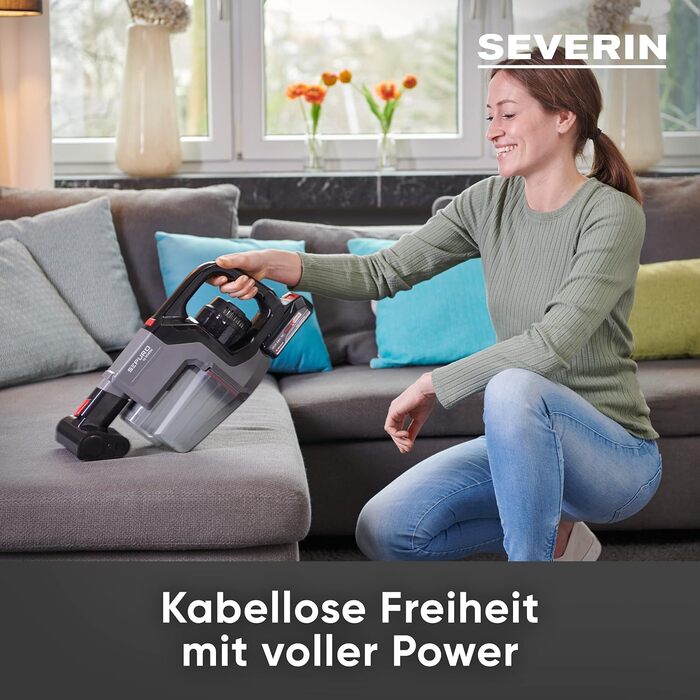 SEVERIN SEPURO акумуляторний ручний та стійковий пилосос з інноваційною технологією пилозбірників та акумулятором Einhell Power, бездротовий пилосос з мішком для алергіків, акумуляторний пилосос, HV 7185 (безмішковий варіант)