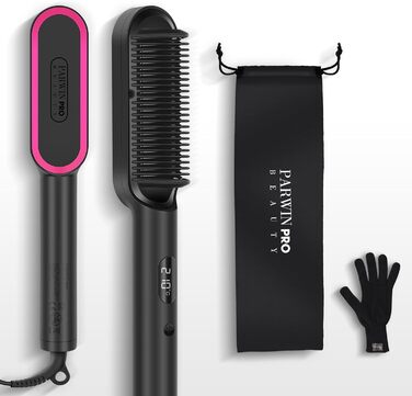 Іонізаційна випрямляюча щітка PARWIN PRO BEAUTY з LED-дисплеєм, захистом від опіків, швидким нагрівом та 4 температурними режимами (чорна)