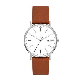Годинник Skagen Signatur для чоловіків з кварцовим механізмом та шкіряним ремінцем (колір: коричневий та білий)