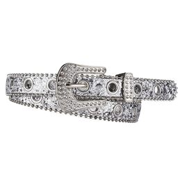 Жіночий ремінь Fenteer з камінням та заклепками, шкіряний, білий, ширина 3.5 см